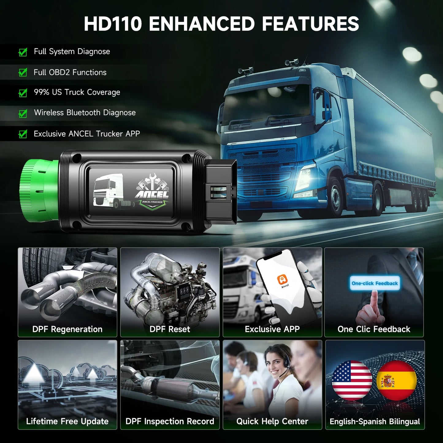 Heavy Duty Bluetooth Diesel Truck Scanner All System DPF Regen for Detroit/Paccar Diagnostic Scan Tool